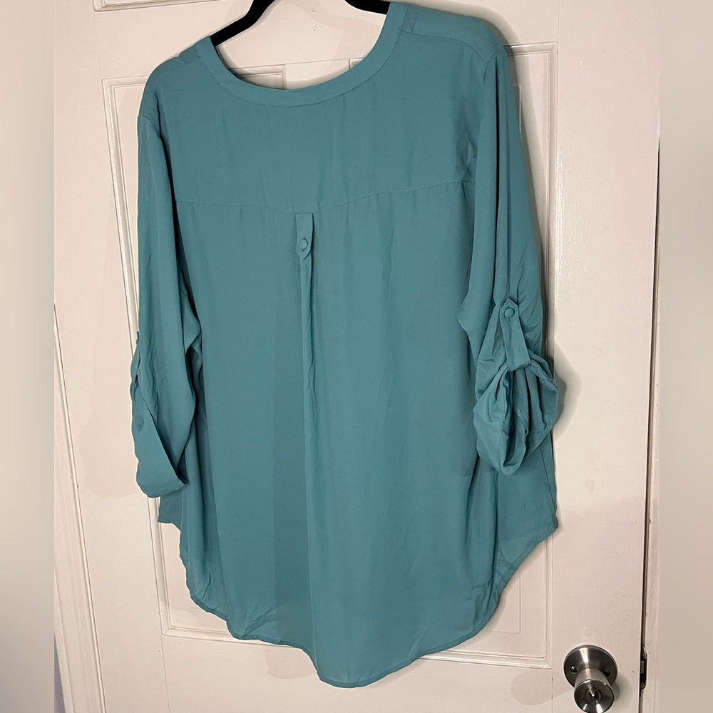 Torrid Teal Harper Notch-Neck Tunic Blouse torrid size 2 or 18-20 - Picture 3 of 6